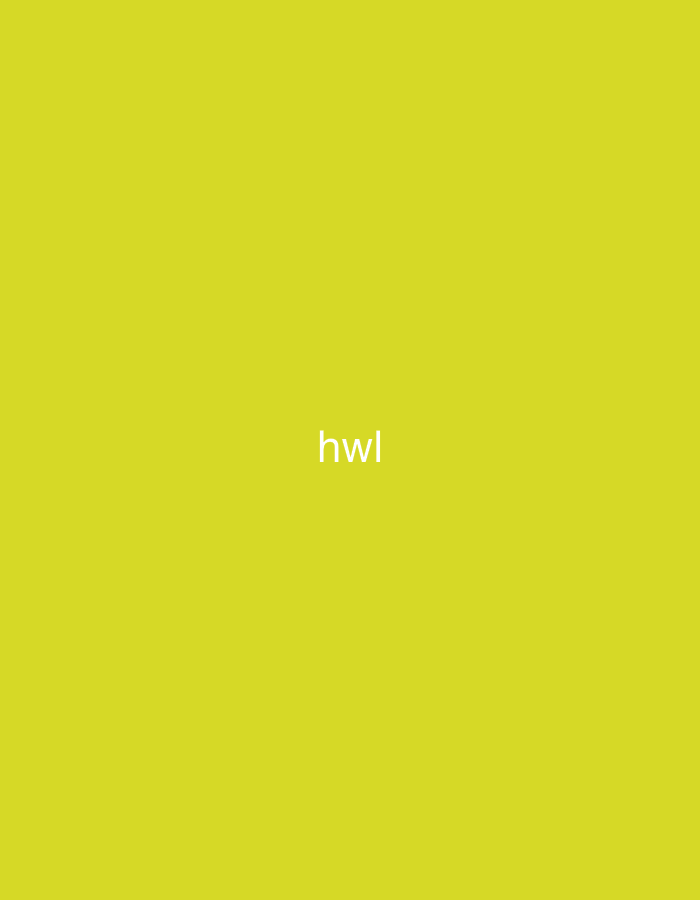 The image displays a minimalist graphic design, set in Casablanca, Morocco. It features a solid, uniform yellow background that fills the entire frame. Centered horizontally and positioned slightly below the vertical midline, the lowercase letters 'hwl' are rendered in white, sans-serif text. There are no discernible people, objects, actions, interactions, or environmental elements present within the frame beyond the colored background and text.