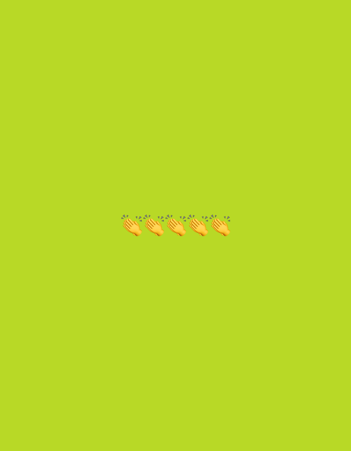 Five yellow clapping hand emojis are arranged horizontally in the center of a lime green background.