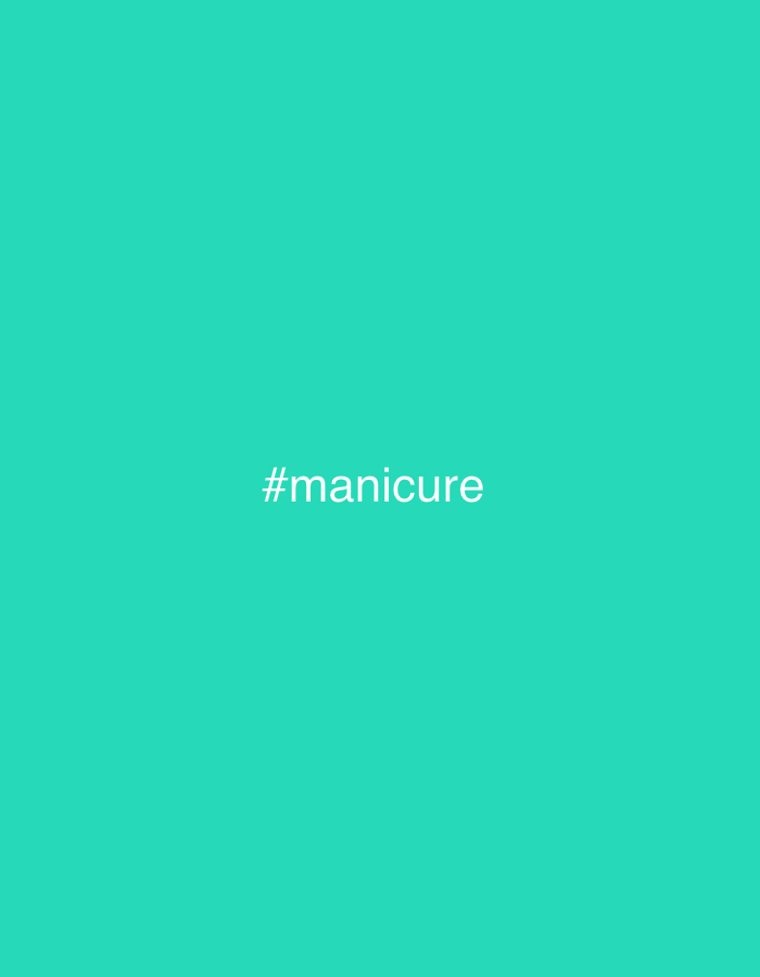 A turquoise square with the word '#manicure' written in white in the center.