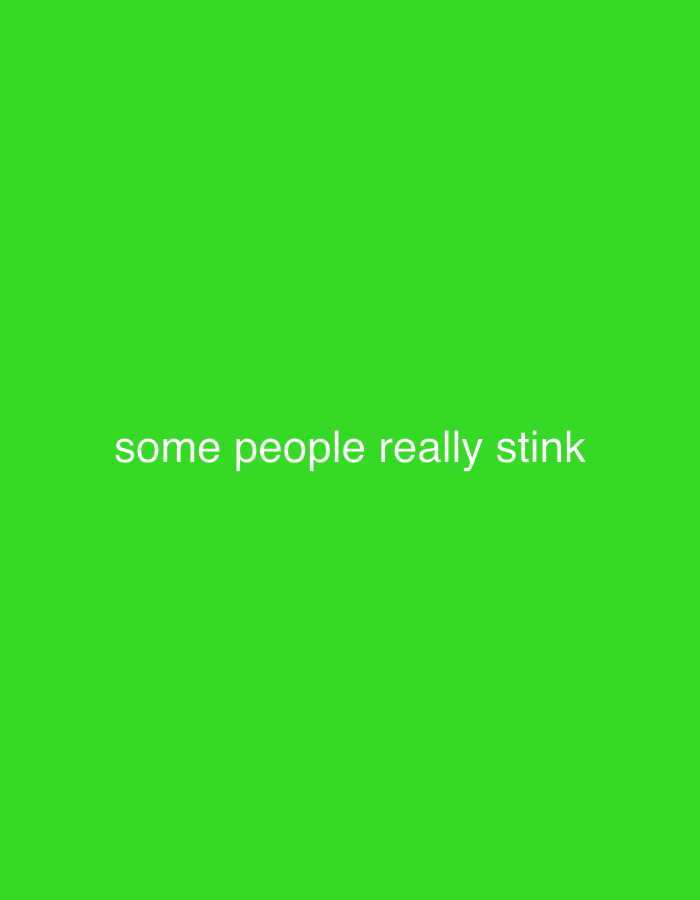 A solid green background with the text "some people really stink" centered horizontally and vertically.
