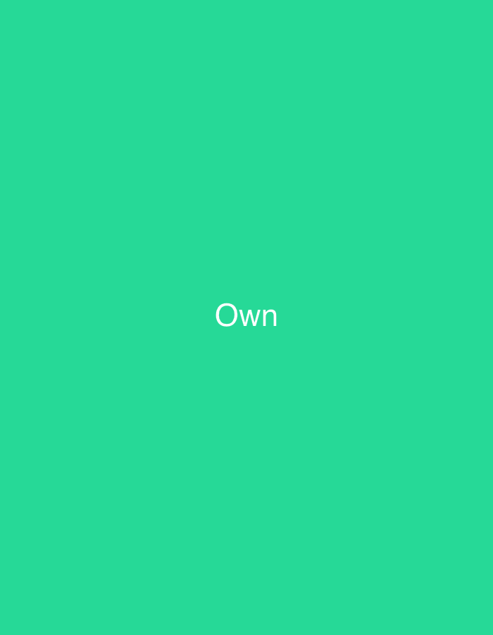 The image displays a uniform, solid vibrant green background. Centered horizontally and vertically on this field is the word "Own," rendered in a clean, white, sans-serif typeface. No other elements, figures, objects, or environmental features are discernible. The image is a minimalist graphic design, devoid of any contextual information that would indicate a specific location such as Casablanca, Morocco.