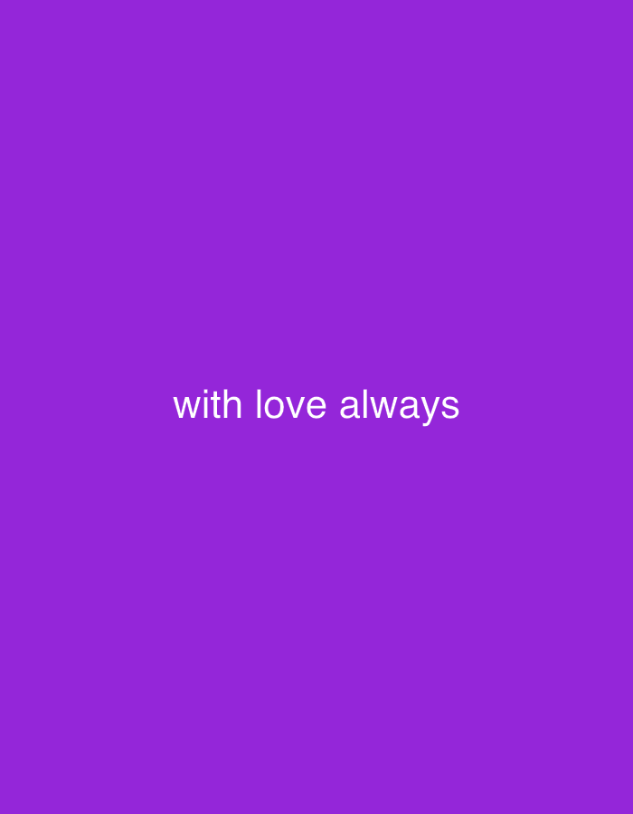 The image is a solid purple background with the text "with love always" in white font centered on the screen. There are no people, objects, or environmental details visible, and no location in Perm, Russia is depicted or implied.