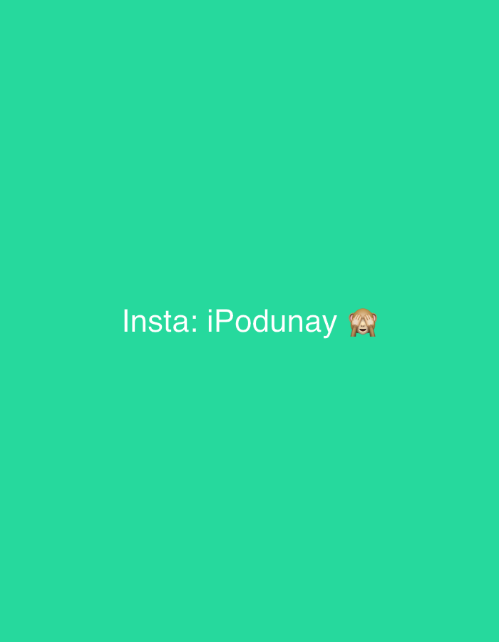 The media file displays a simple graphic with a uniform, vibrant teal background. Centered horizontally and slightly below the vertical mid-point, white text reads "Insta: iPodunay". Immediately to the right of the text "iPodunay" is the "see no evil monkey" emoji (🙈). There are no people, objects, or specific activities depicted; the image is purely textual information against a colored background. No time of day, weather, or location cues are present.