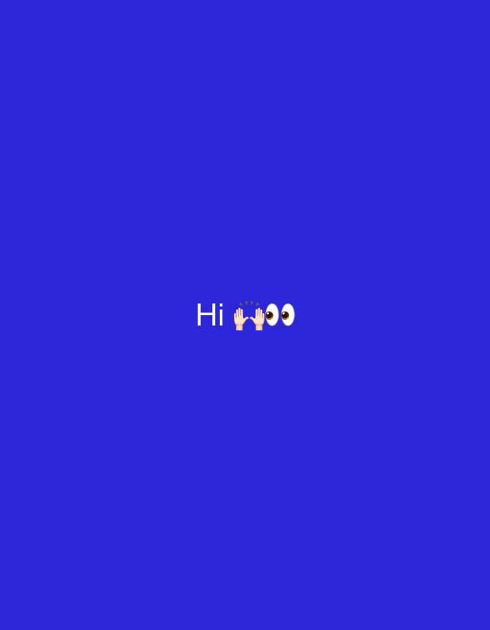 The image displays white text "Hi" followed by two skin-tone emoji hands positioned upward, and two brown emoji eyes, all centered against a solid royal blue background. The composition is entirely graphical; no physical people, objects, or environmental elements are depicted. There is no visual information present to identify a specific geographical location, including any part of Venice, Italy.
