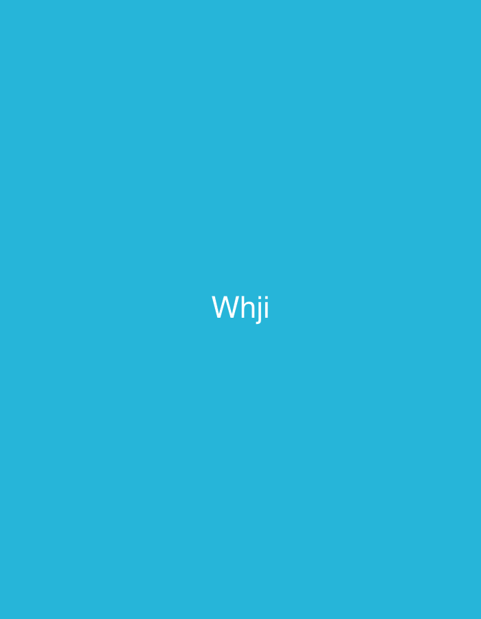 The image displays a solid blue field, centrally featuring the white, sans-serif text "Whji." The scene, located in Casablanca, Morocco, is devoid of people, specific objects, actions, or interactions. The environment is entirely abstract, defined by the uniform blue background that spans the full visual frame, providing a minimalist context for the alphanumeric characters.