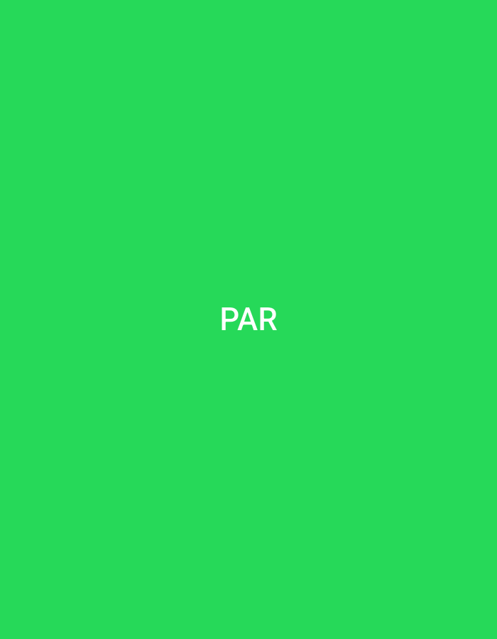The image displays a solid, uniform green background. Centered on this green field are three capital white letters, "PAR". No other discernible objects, subjects, people, actions, or environmental elements are present in the frame. The scene is located in Casablanca, Morocco.