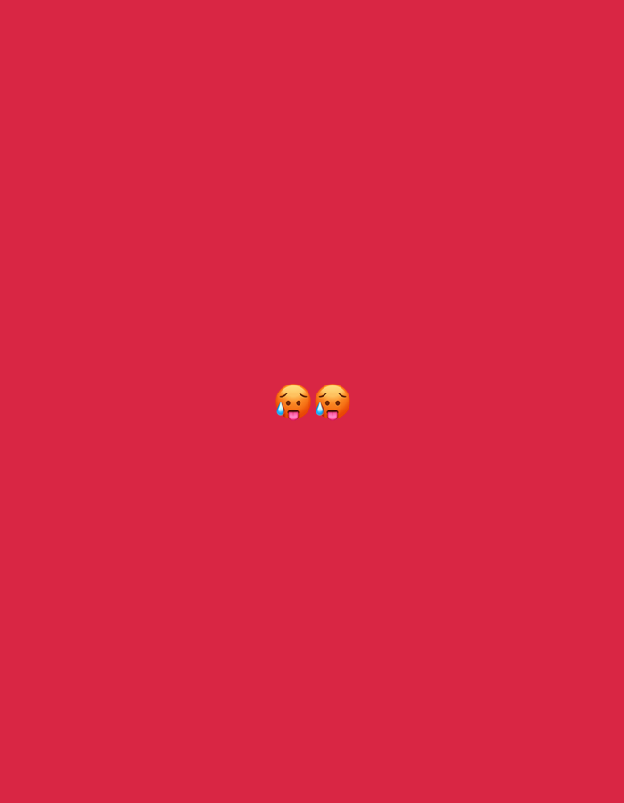 Two crying emojis are centered on a plain red background. The emojis appear to be in distress, with tears falling from their eyes and open mouths.