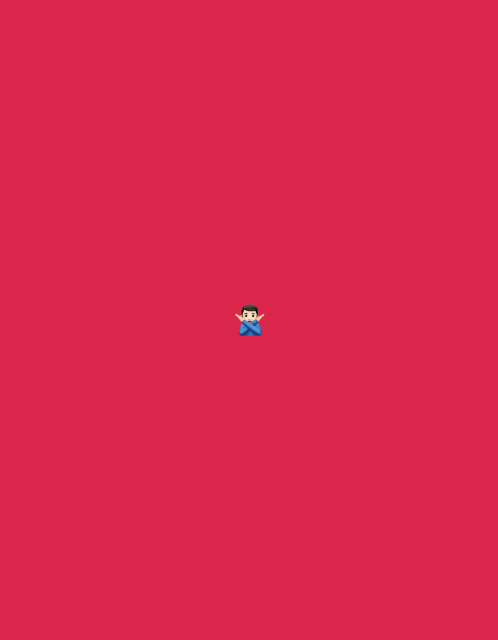 The image displays a minimalistic digital graphic set against a uniform, solid crimson red background. Centrally positioned within the frame is a single, small, stylized human figure, resembling an emoji. The figure has a light skin tone, dark brown hair, and is wearing a blue top or shirt. Its arms are bent at the elbows and crossed in front of its chest, forming an "X" shape, with palms facing forward in a gesture typically indicating "no," "stop," or prohibition. The background lacks any discernible features, objects, or environmental context. There is no visual information within the image to indicate a specific geographical location, including the city of Santa Ana, Venezuela.