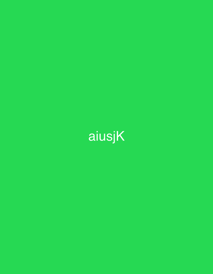 The image displays the white alphanumeric text "aiusjK" centered against a uniform solid green background. This graphic is described in the context of being present within the city of Casablanca, Morocco. The scene itself contains no further environmental elements, physical objects, individuals, actions, or interactions, consisting solely of the textual overlay on the monochromatic field.
