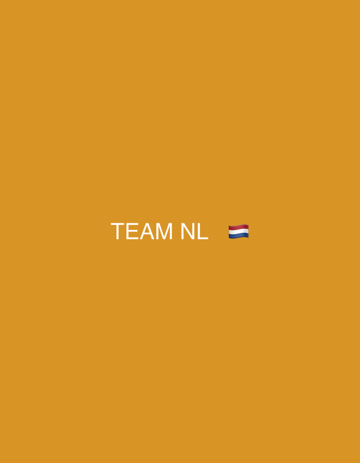 The image is a still from a video, featuring a plain, solid orange background. In the center of the frame, the white text "TEAM NL" is displayed, followed by the flag of the Netherlands emoji. There are no people or discernible elements of a city, including Mollet del Vallès, Spain, present in the image. The focus is solely on the text and emoji against the uniform background.