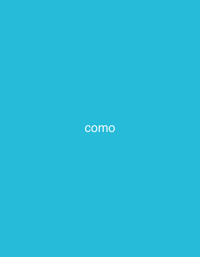 The image displays a solid, uniform light blue background. Centered horizontally on this blue field, the word "como" is written in white, sans-serif, lowercase letters. No other subjects, objects, or activities are visible. The scene lacks any specific cues regarding time of day, weather, or a particular location, apart from the provided context of Santa Ana, Venezuela, which is not visually supported by the image itself. The overall impression is minimalist, focusing solely on the word against the monochromatic background.