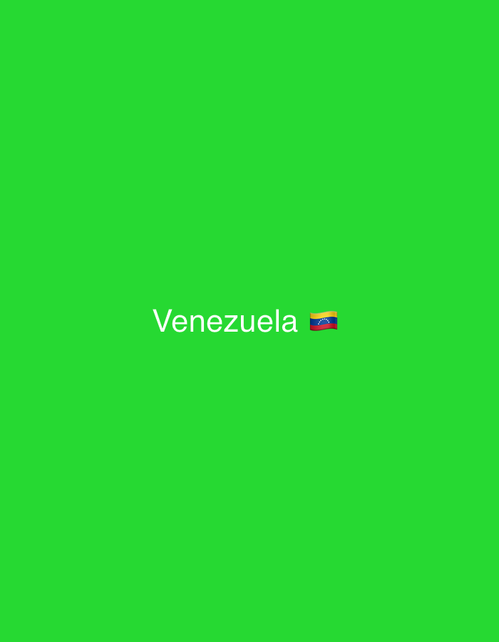 The image features a solid, vibrant green background. Centered horizontally, the word "Venezuela" is displayed in white, sans-serif text. Immediately adjacent to the right of the text is the flag emoji for Venezuela (🇻🇪), characterized by horizontal stripes of yellow, blue, and red, with a semicircle of eight white stars centrally placed on the blue stripe. No people, objects, or specific scenes are visible other than the text, emoji, and the uniform green background. There is no activity or event taking place. The image is a simple graphic presentation of the country's name and flag, set against a monochromatic backdrop. The provided location context suggests an association with Santa Ana, Venezuela.