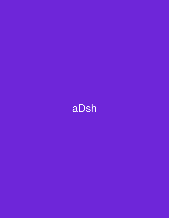 The image displays a solid, uniform purple background. Centered horizontally and vertically on this background is the white text "aDsh" rendered in a sans-serif typeface. There are no individuals, other subjects, distinct objects (beyond the text), actions, or interactions depicted. The environment is abstract, represented solely by the colored background and text, providing no visual cues to suggest a physical location, including the city of Casablanca, Morocco, or any other geographical setting.