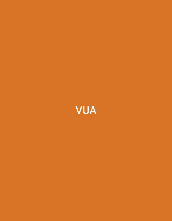 The image displays a solid, uniform orange background. Centered horizontally and vertically on this background is the text "VUA" rendered in white, sans-serif capital letters. There are no other discernible subjects, objects, people, actions, interactions, or environmental details present. The scene lacks any contextual elements that would indicate a specific geographic location such as Casablanca, Morocco.