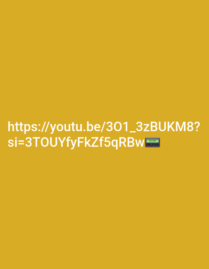 A YouTube link "https://youtu.be/3O1_3zBUKM8?si=3TOUYfyFkZf5qRBw" is displayed on a solid gold background. To the right of the link is a small, pixelated image of a green and black pager, displaying "954-5684" on its screen.