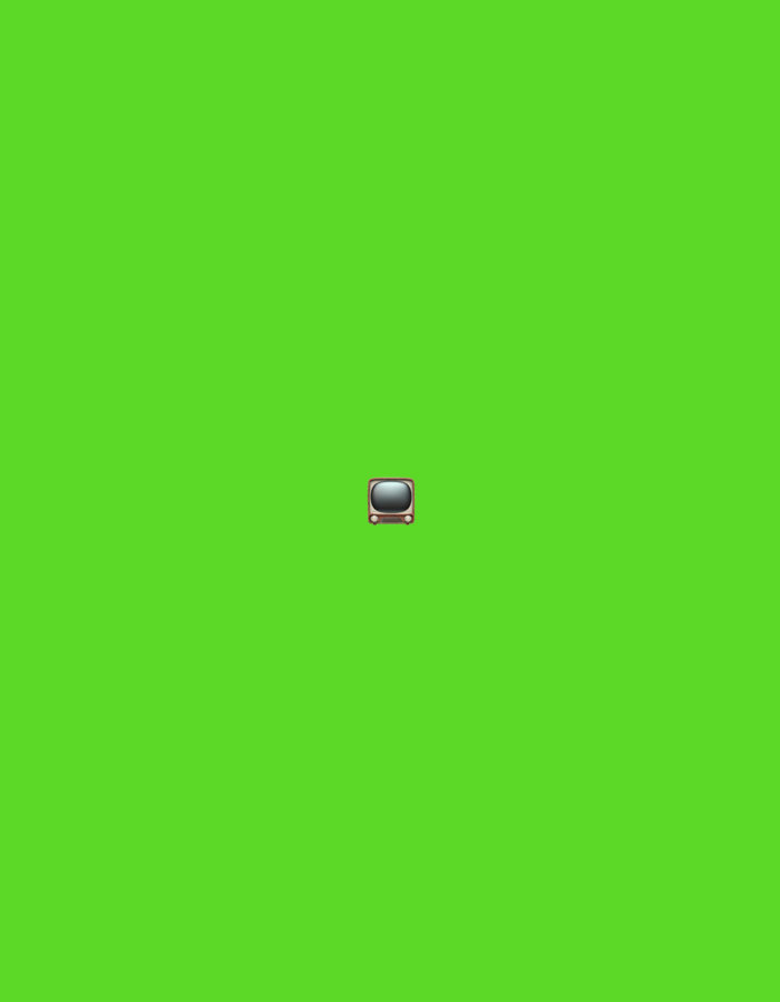 The image depicts a vintage television emoji centered on a vibrant green background. There is no discernible context or location, and no people or animals are present. The environment is a uniform green.