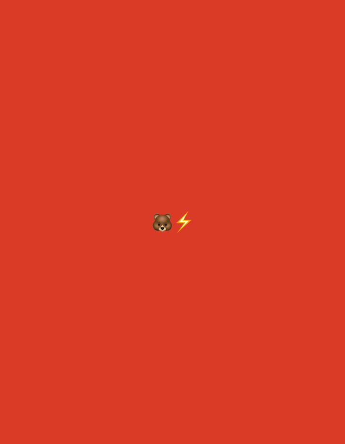 The image displays a minimalist composition featuring two small emojis centered against a solid, vibrant orange-red background. On the left is a brown bear face emoji, characterized by its soft brown fur, round ears, and gentle expression. Immediately to its right is a bright yellow lightning bolt emoji, depicted with sharp, zigzag lines. There are no other objects, people, or discernible scenes. No specific activity is taking place as the image consists solely of these static graphic elements. There is no visible text beyond the emojis themselves. The background color is uniform and lacks any texture or gradients. The overall impression is simple and graphic. The location context provided is Harmanli, Bulgaria.