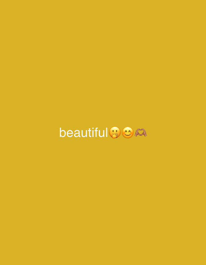 This is a digital image with a plain mustard-yellow background. In the center of the image, the word "beautiful" is written in white text. To the right of the word are three emojis: a face covering its mouth, a smiling face with smiling eyes, and hands forming a heart shape. The image contains no elements related to the city of Barden Yana, Nigeria, or any specific geographical location.