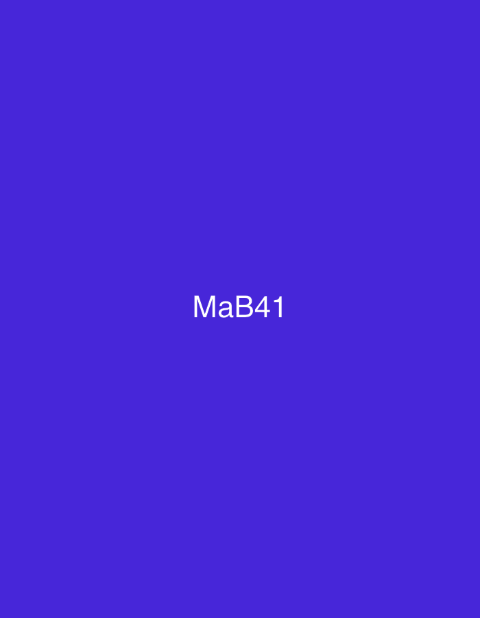 The image displays a uniform, solid blue background. Centered horizontally and vertically on this background is the white alphanumeric text "MaB41" rendered in a sans-serif typeface. No other subjects, objects, people, actions, interactions, or environmental details are present within the image frame. The image provides no visual information to determine a specific location in the city of Casablanca, Morocco, or any other geographical context.