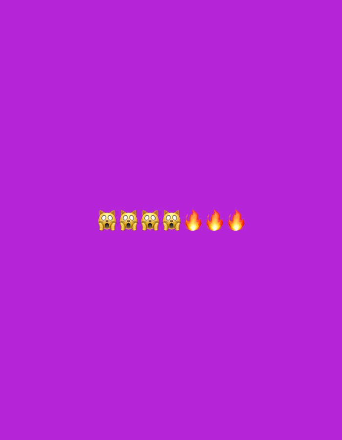 Four wide-eyed yellow owl emojis are arranged from left to right, followed by three fire emojis. The background is a solid, vibrant purple. There is no discernible connection to Nowa Sól, Poland.