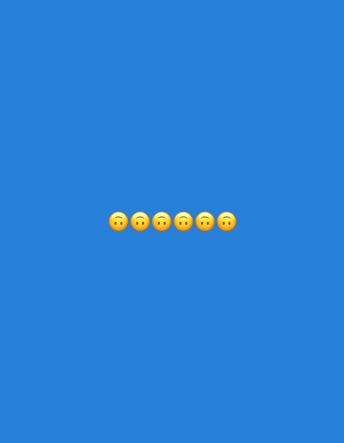 A row of seven yellow smiley face emojis are horizontally aligned in the center of a bright blue background. The emojis alternate between upright and upside down. The image is a digital graphic, not a photograph of a real-world scene. There is no discernible location in Gorzow, Poland, or any other city.