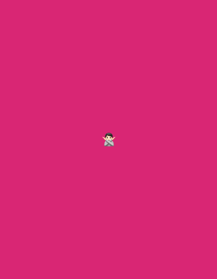 The image displays a digital graphic featuring a single emoji positioned centrally on a solid, vibrant deep pink (fuchsia) background. The emoji depicts a light-skinned person with short dark hair, wearing a grey long-sleeved top. The person's arms are crossed over the chest, forming an 'X' gesture, with hands visible at shoulder level. The facial expression is neutral. The image contains no visual elements, landmarks, or environmental context to determine a specific geographical location, including the city of Santa Ana, Venezuela.