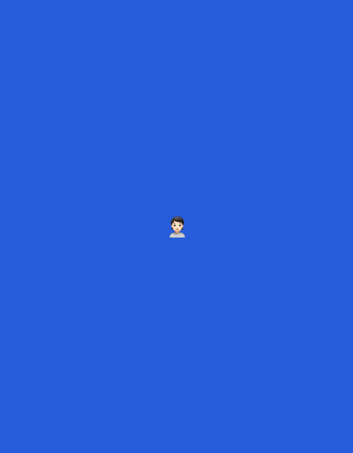 The image displays a plain, solid royal blue background. Centered horizontally and slightly above the vertical midpoint, a small emoji-like representation of a person is visible. This figure depicts a light-skinned male with short, dark brown or black hair. He is wearing a simple, light grey crew-neck shirt. His eyebrows are slightly furrowed, suggesting a neutral or mildly concerned expression. There are no other subjects, objects, or environmental details present. The scene does not contain any visual information that would allow for identification of a specific geographic location, including the city of Santa Ana, Venezuela.