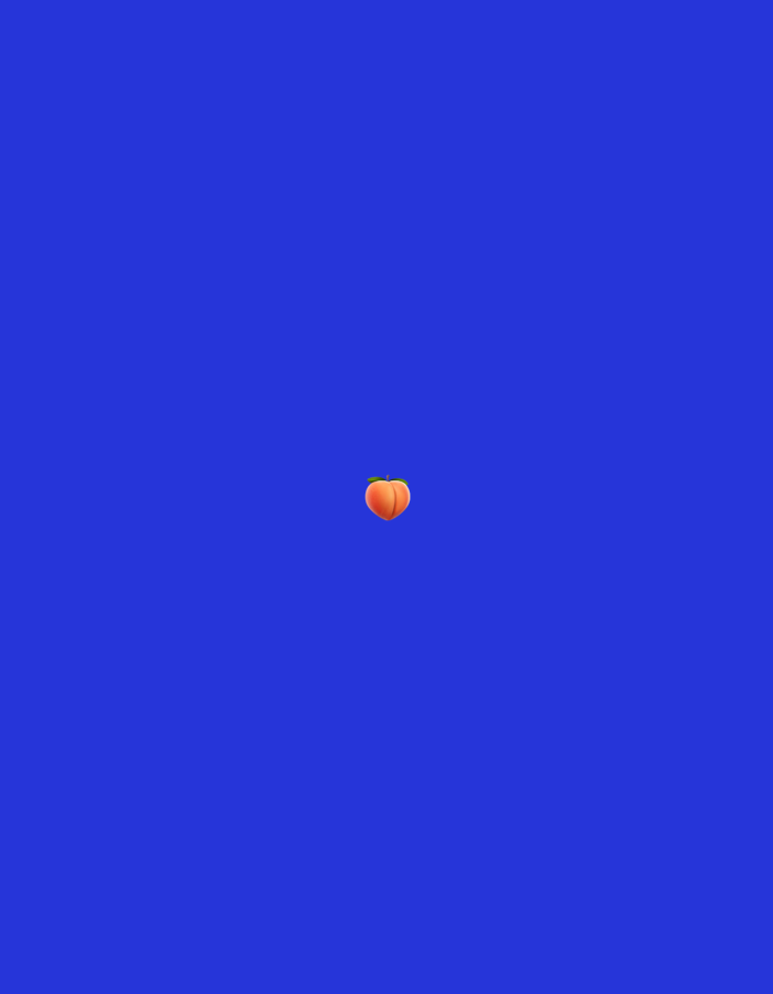 A single, small, stylized peach emoji floats in the center of a solid, vibrant blue background. The emoji is orange-pink with a green stem. There is no discernible environment, setting, or indication of location in Moscow, Russia, or anywhere else. The image is purely abstract.