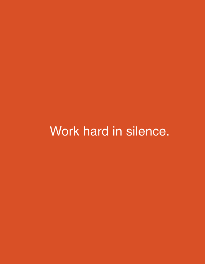 A simple, motivational quote is displayed on an orange background. The text, "Work hard in silence.", is centered and in a white sans-serif font. There is no indication of the location in Veliki Preslav, Bulgaria within the image itself.