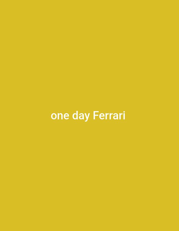A bright, solid yellow background fills the entire frame. Centered on the background in white, sans-serif text are the words "one day Ferrari". There are no other objects or individuals present in the image. The location of this image in Purwakarta, Indonesia is not discernible from the visual content.