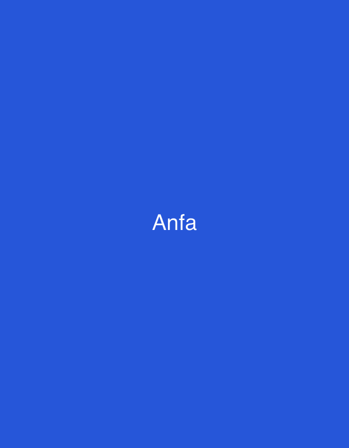 The image displays the word "Anfa" in white, sans-serif lettering, centrally positioned against a uniform, solid blue background. In the context of Casablanca, Morocco, "Anfa" refers to a prominent historic and modern district within the city, known as the original settlement of Casablanca and the location of the former Casablanca-Anfa Airport.
