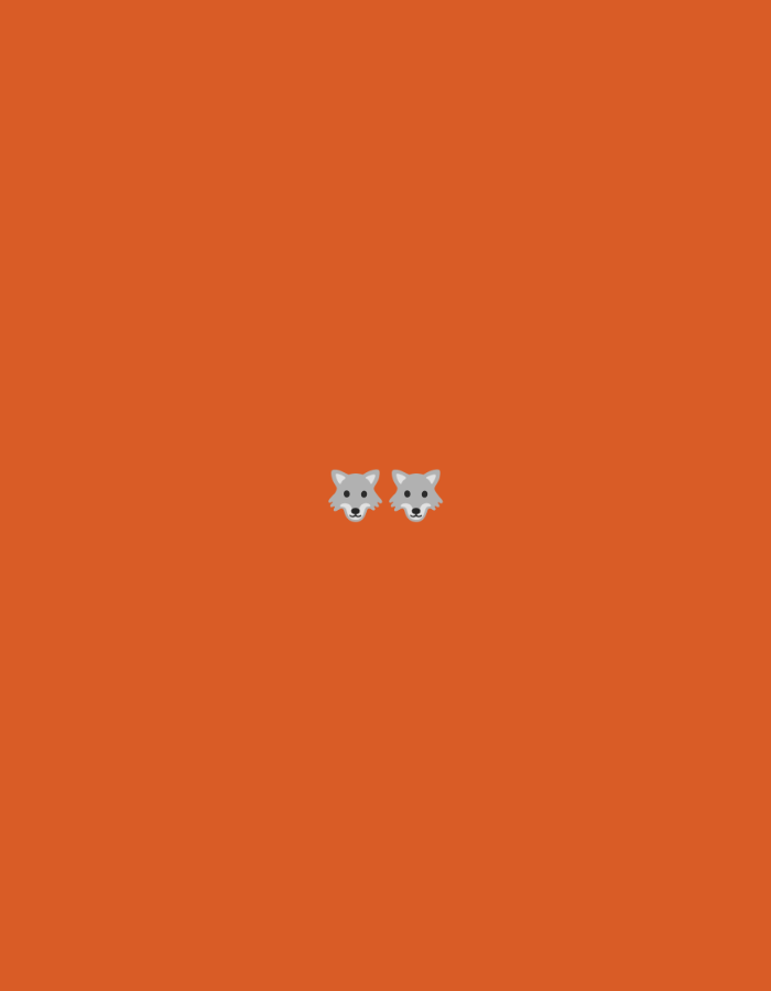 Two wolf emojis are centered horizontally on a solid orange background.