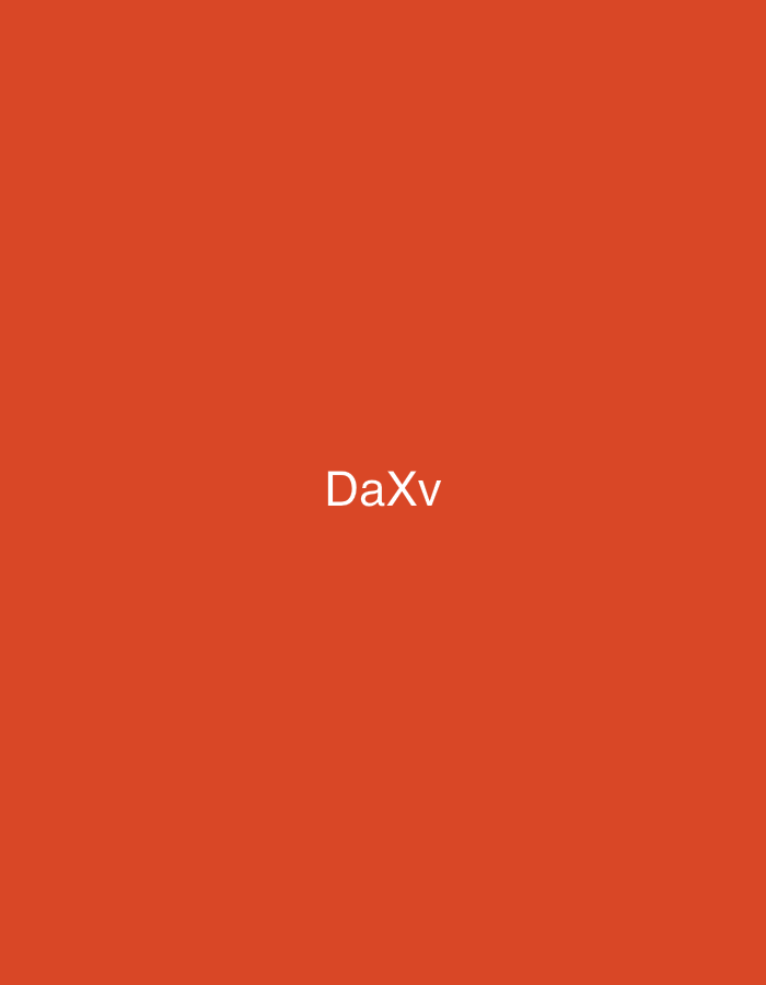 The image displays a solid orange background with the white text "DaXv" centrally positioned in a sans-serif typeface. This graphic scene does not depict any physical location in the city of Casablanca, Morocco. There are no people, other subjects, objects (beyond the text), actions, or interactions present. The environment is an abstract, plain color field.