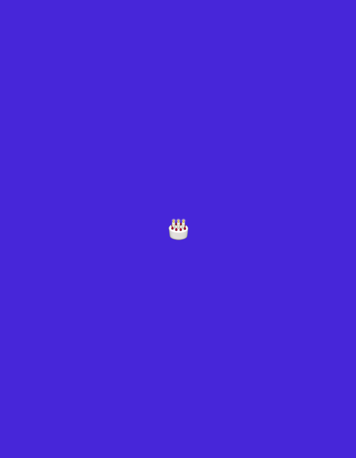 This is a media file featuring a digital illustration of a small, white birthday cake with four lit candles. The cake has red frosting around its base. The background is a solid, vibrant purple. There is no discernible text, people, or specific location cues to suggest Moscow, Russia, or any particular time of day or weather. The image is minimalistic and focuses solely on the cake as the central subject.
