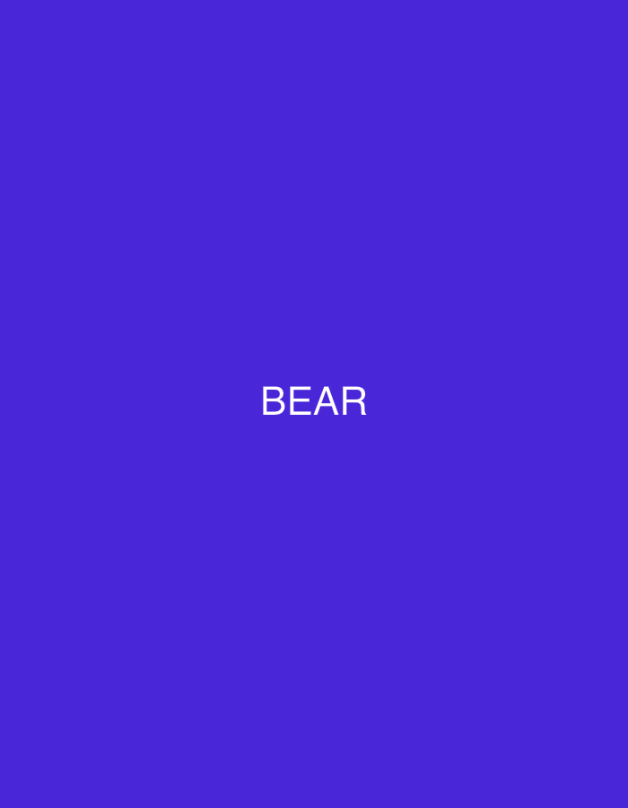 The image is a solid, deep purple background. Centered in the middle of the image, written in white sans-serif font, is the word "BEAR". The image does not depict the city of Gothenburg, Sweden, or any discernible environmental details.