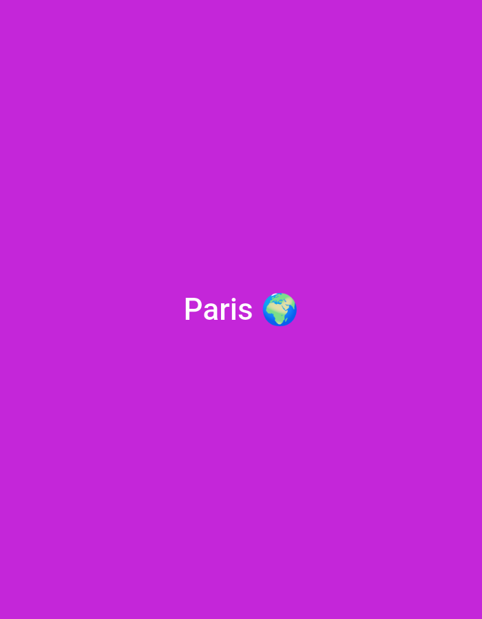 The image is a bright, flat design with a solid purple background. In the center of the frame, the word "Paris" is written in white, sans-serif text. To the right of the text, there is a small, cartoonish emoji of the Earth, depicted with blue continents and green landmasses. The overall presentation is simple and minimalist, with the focus being on the text and the accompanying emoji. There is no indication of a specific time of day or weather conditions, and the setting is abstract due to the solid color background. No people are visible in the image.