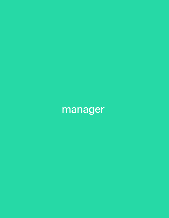 The image is a simple, plain background with the word "manager" written in white, sans-serif font in the center. The background is a solid, vibrant teal color. There are no other objects, people, or environmental details present. The location is unknown.