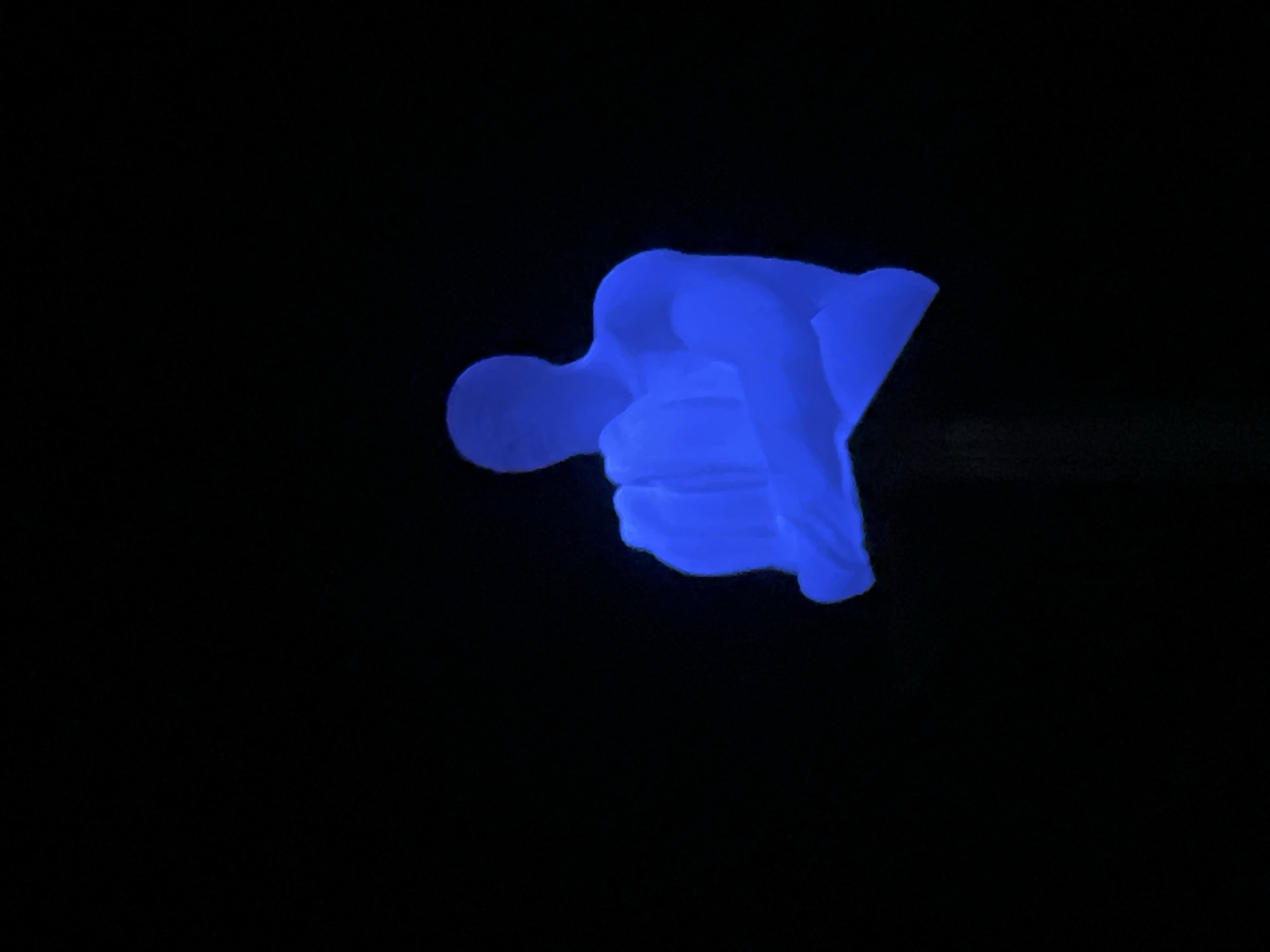 A luminous, blue-colored statue of a person is depicted against a dark background. The figure appears to be bending forward. The statue is not identifiable as being in Yerevan, Armenia.