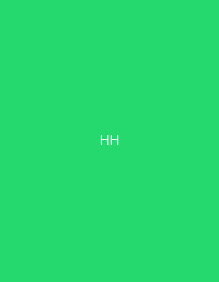 The image displays a solid, vibrant green background. Centered horizontally and vertically on this background are two uppercase white letters, 'HH'. The letters are rendered in a simple, sans-serif typeface, exhibiting slight pixelation along their contours. No other discernible subjects, objects, people, actions, or environmental elements are present within the frame. This scene is situated in the city of Casablanca, Morocco.