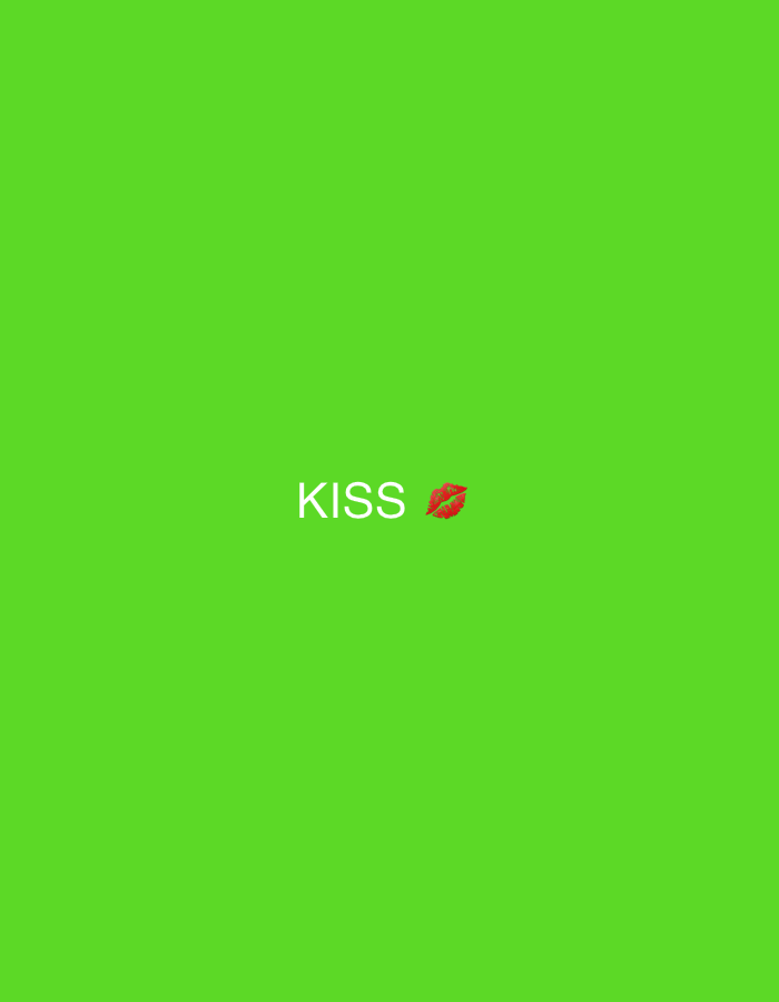 This is a digital image with a vibrant lime green background. Centered in the lower portion of the image, the word "KISS" is displayed in a bold, white, sans-serif font. To the right of the text, there is a red emoji of a kissing mouth. The image appears to be a graphic design, possibly for social media or a digital card. There are no people, specific objects, or environmental details beyond the solid green background. The overall mood is cheerful and playful due to the bright color and the "kiss" motif. The location context provided is Zaokskiy, Russia, but there are no visual cues within the image to support this specific location.