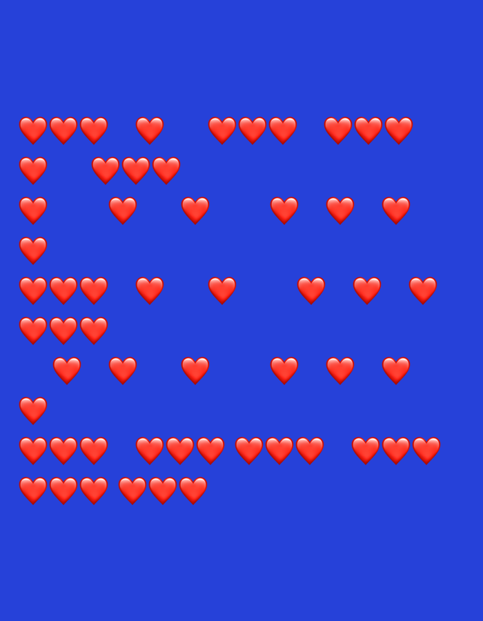 The image displays a collection of red heart emojis arranged in various patterns on a solid blue background. There are no people, actions, interactions, or environmental elements present. The composition is purely abstract, with the emojis serving as the sole visual content. The specific arrangement of the hearts is not indicative of any particular location or subject matter. The image does not depict anything related to the city of Tbilisi, Georgia.