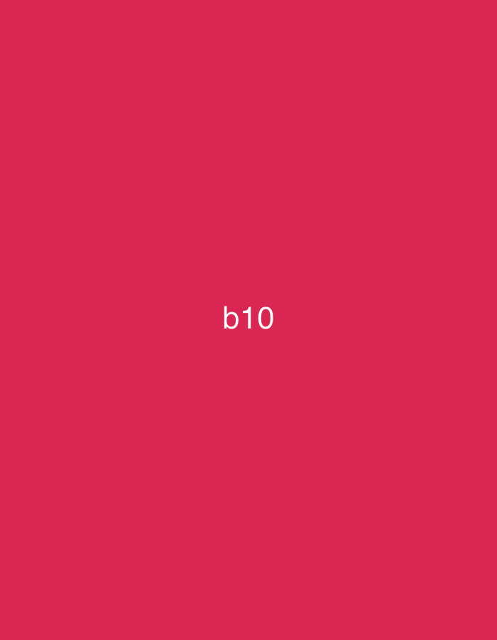 The image displays a uniform, solid background of a crimson-red color, specifically RGB(224, 33, 74) or Hex #E0214A. Centered horizontally and vertically within this field is the alphanumeric text "b10" rendered in a white, sans-serif typeface. No other visual elements, figures, objects, or environmental details are present. The scene is situated in the city of Casablanca, Morocco.