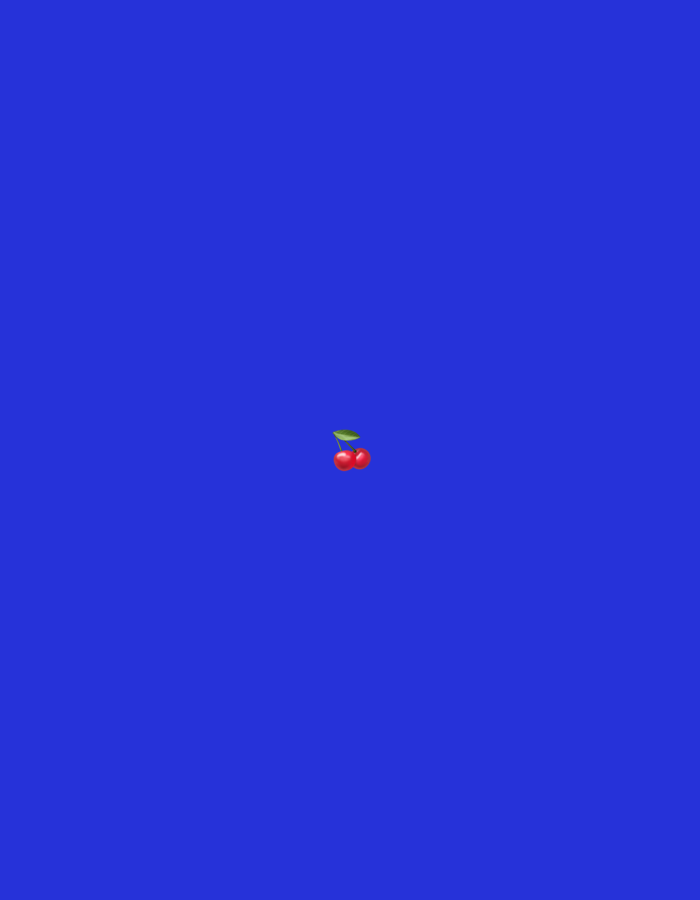The image shows a close-up of two red cherries with a single green leaf, positioned in the center of a solid blue background. There are no people, buildings, or any other objects present. The image is a digital graphic and does not depict any real-world location. Therefore, it is not possible to associate this image with the city of Moscow, Russia.