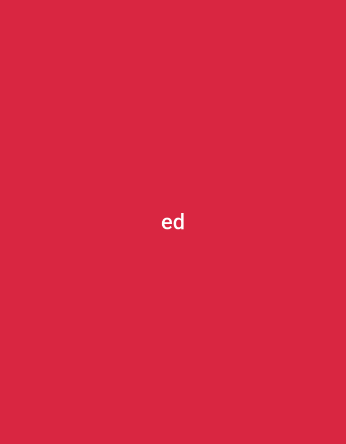 The image displays a solid, uniform red background that fills the entire frame. Centered horizontally and positioned slightly below the vertical midpoint, two white lowercase letters, 'e' and 'd', are prominently visible. These letters are rendered in a clear, sans-serif typeface, providing a high contrast against the red field. There are no other discernible subjects, objects, people, actions, interactions, or environmental details present within the image. This scene is contextually situated in Casablanca, Morocco.