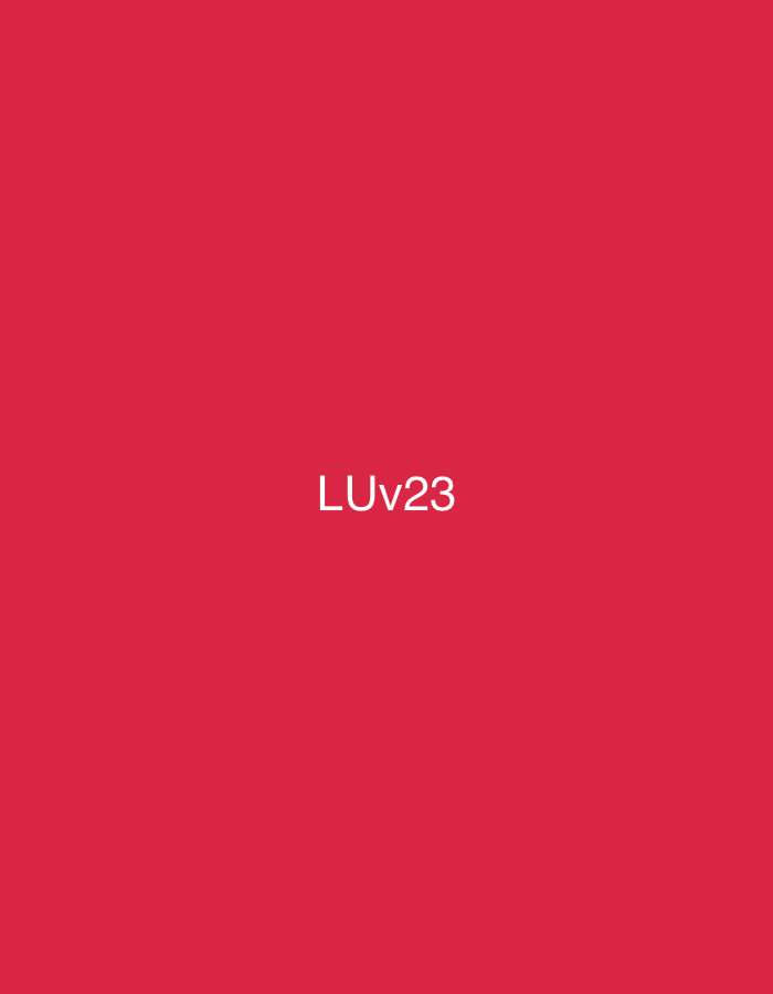 The image presents a solid, uniform field of medium-red color. Centered horizontally and vertically on this background is the text "LUv23" rendered in a white, sans-serif typeface. No other subjects, objects, or environmental details are visible. The image does not contain any visual information pertaining to a specific geographical location, including the city of Casablanca, Morocco.