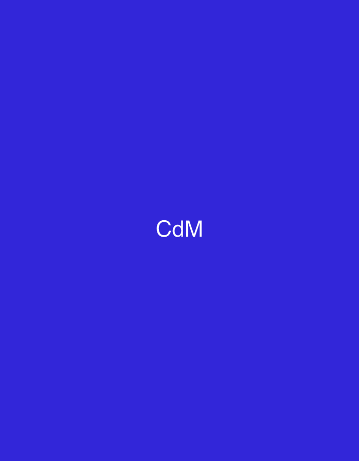 The image displays a uniformly rendered, vibrant royal blue background. Centrally positioned against this field is the stark white, sans-serif text 'CdM'. The initial 'C' and final 'M' are capitalized, while the 'd' is lowercase. This graphic serves as a concise visual identifier for an entity, organization, or concept associated with the city of Casablanca, Morocco.