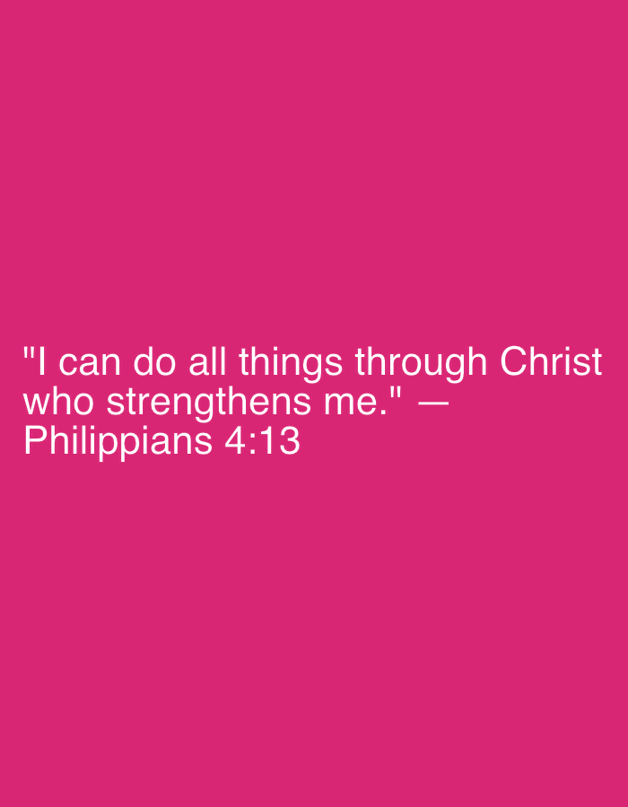 The image is a graphic with text overlayed on a solid pink background. The text reads: "I can do all things through Christ who strengthens me." – Philippians 4:13. The text is white and appears to be in a sans-serif font. There is no depiction of Davao City, Philippines, or any specific location within it.