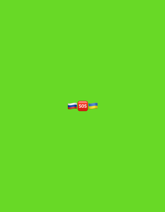 The media file is a static image with a bright green background. In the center of the image, there is a small collection of emojis arranged horizontally. On the left is the Russian flag emoji, followed by a red emoji with the white text "SOS" in the center. To the right of the "SOS" emoji is the Ukrainian flag emoji. The overall presentation is minimalist and symbolic, without any people, complex objects, or discernible setting beyond the solid green backdrop. The time of day, weather, and location are not indicated. The emotions conveyed are implied through the "SOS" message and the juxtaposition of the flags, suggesting a plea for help or a statement related to the conflict between Russia and Ukraine.