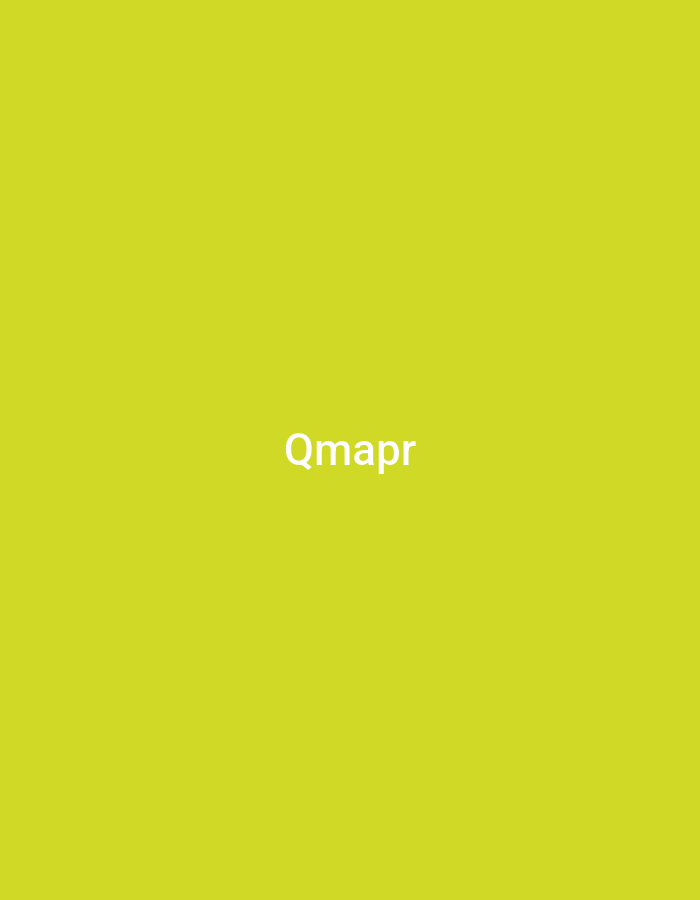 The image displays a solid, uniform lime green background. Centered horizontally and slightly above the vertical midpoint of the frame, the word "Qmapr" is rendered in white, plain, sans-serif uppercase and lowercase letters. No discernible people, subjects, objects (other than the text), actions, interactions, or environmental details are present. The image does not contain any visual information that would allow for the identification of a specific location within the city of Casablanca, Morocco, or any other geographical setting.