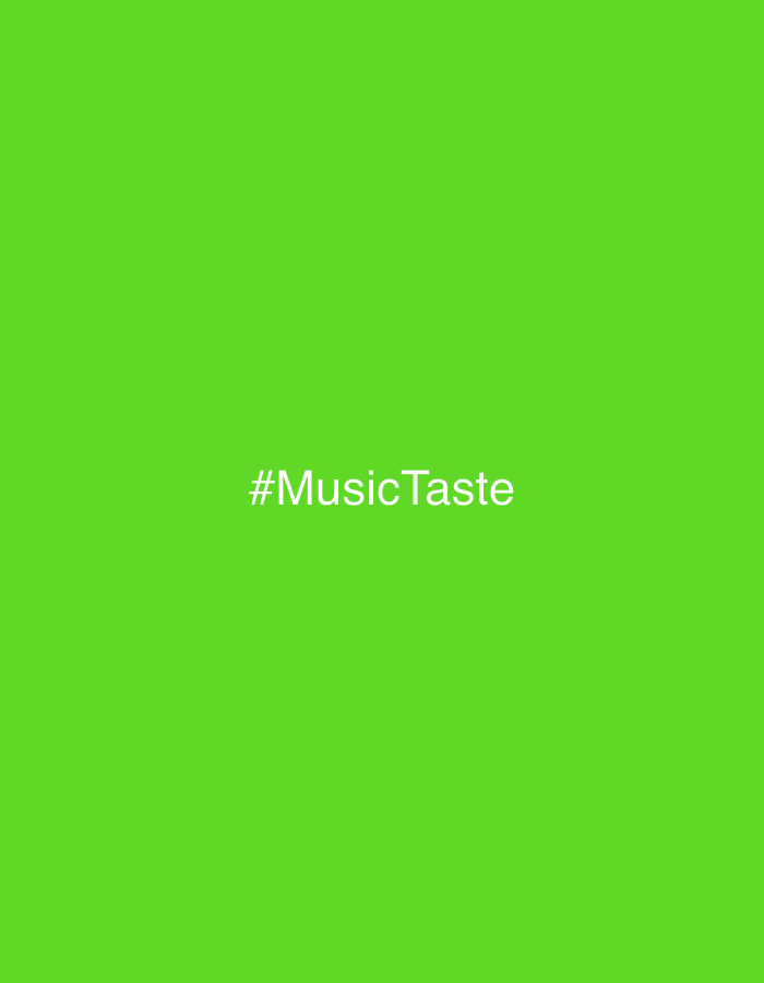 The image displays a solid, vibrant lime green background, devoid of any patterns, textures, or other visual elements. Centered horizontally and vertically on this monochromatic field is the text "#MusicTaste". The text is rendered in a clear, sans-serif white font, standing out distinctly against the bright green. There are no people, objects, or specific scenes depicted. No activity or event is taking place, as the image is a static graphic. Details such as time of day, weather, or specific location cues are not discernible from the image itself. The overall impression is clean, minimalist, and direct, akin to a social media post, a meme, or a simple graphic banner. The provided location context of Lipari, Italy is not visually supported or contradicted by any element within the image.